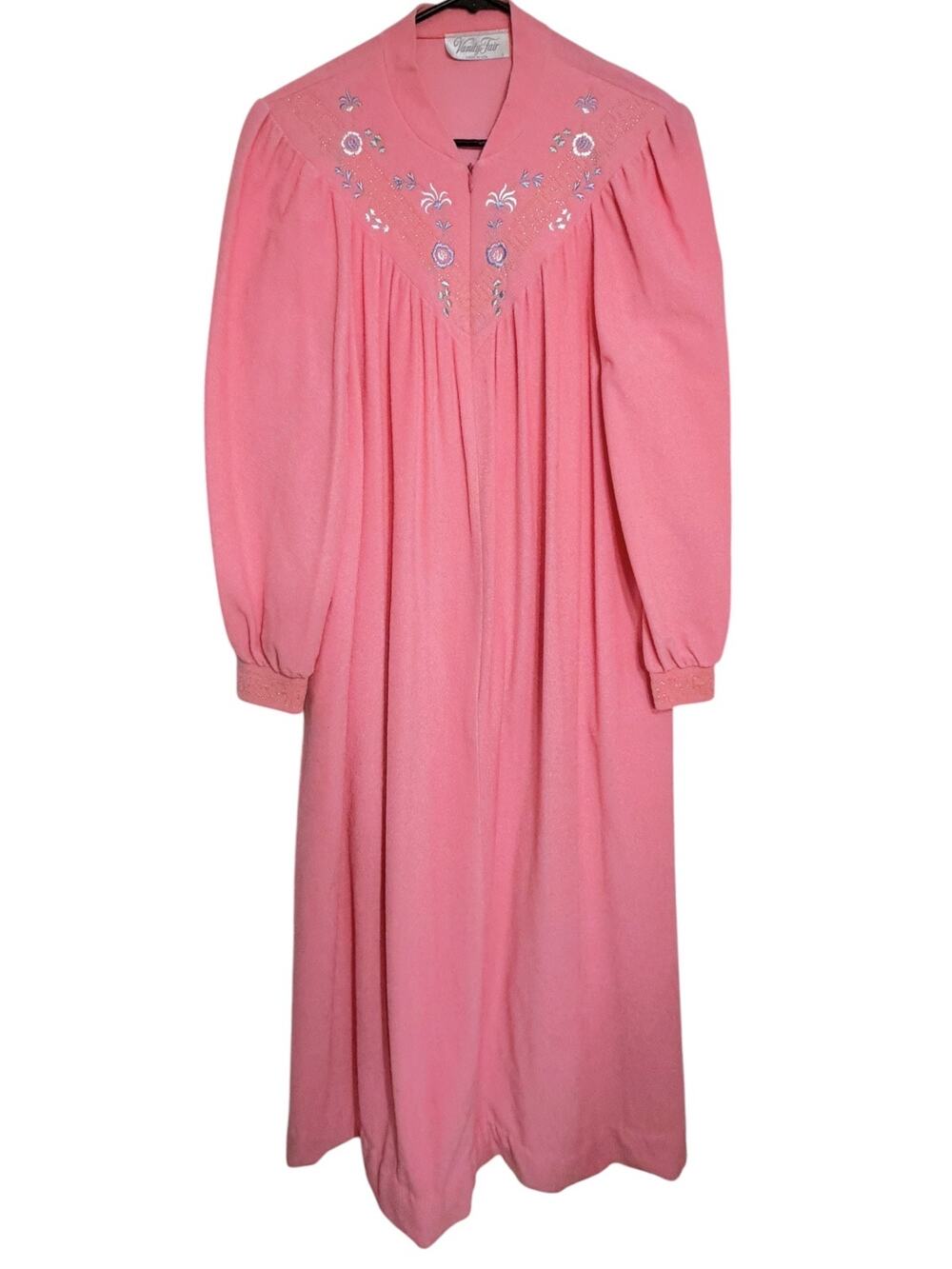 Vintage Vanity Fair Pink Embroidered Zip Up Robe Womens S Embroidered Duster USA